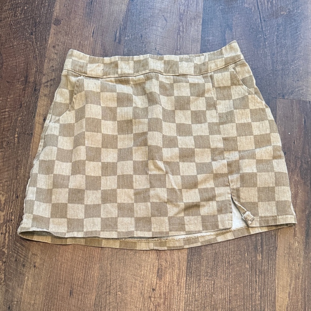 Checkered Denim Tan and Cream Women's Skirt